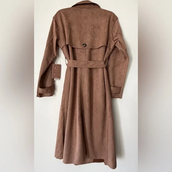 NWT Women’s Faux Suede Trench Coat – Camel Brown – М - Picture 5 of 6